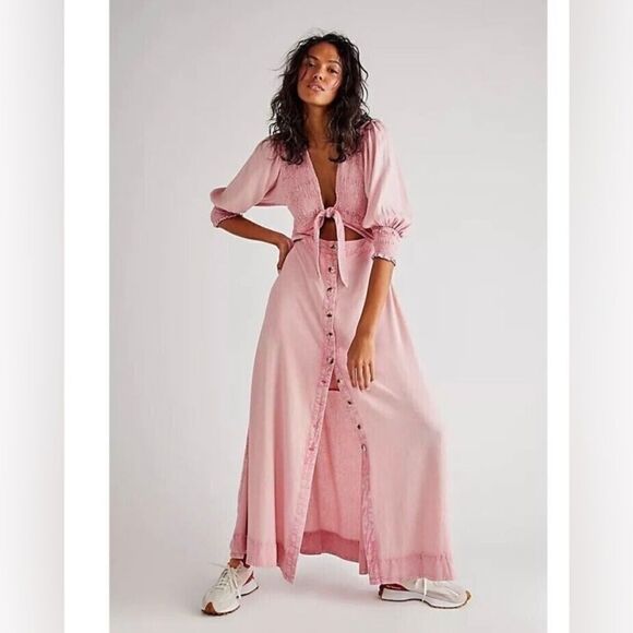 Free People Dresses & Skirts - NWT Free People String Of Hearts Maxi Dress Smocked V Neck size L